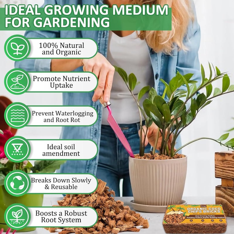 Legigo 6 Pack Coco Coir Chips for Plants- 6.6 LB 100% Organic Coconut Chips Brick Potting Mix with Low EC & PH Balance, Coconut Husk Substrate Coco Husk Mulch for Garden, Planting, Orchid and Soil Mix - Image 3